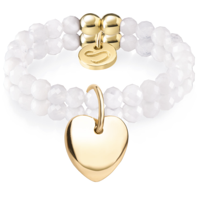 Комплект каблучок з міні намистин місячного каменю з шарміком на петельці «Серце»